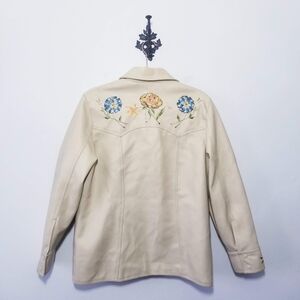 Vintage 70's Floral Embroidered Faux Leather Jacket Size M Western Boho Hippie